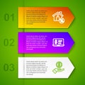 Set Line House With Percant Discount, Laptop Dollar And Hand Giving Money. Business Infographic Template. Vector