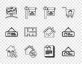 Set line House with percant, Hanging sign For Rent, Sold, plan, contract and Sale icon. Vector Royalty Free Stock Photo