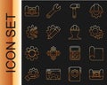 Set line House plan, Graphing paper for engineering, Gear, Hammer, Pencil and gear, Algorithm, and Worker safety helmet Royalty Free Stock Photo