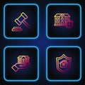 Set line House with shield, in hand, Judge gavel and . Gradient color icons. Vector Royalty Free Stock Photo