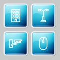 Set line House, Street light, Security camera and Computer mouse icon. Vector Royalty Free Stock Photo