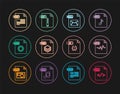Set line HTML file document, MP3, EML, PSD, RAW, PDF, JS and ZIP icon. Vector Royalty Free Stock Photo
