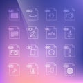 Set line HTML file document, ZIP, EPS, CSS, AI, TXT, XLS and XSL icon. Vector Royalty Free Stock Photo