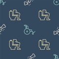 Set line Human broken bone, Constipation and Wheelchair on seamless pattern. Vector Royalty Free Stock Photo