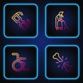 Set line Human broken bone, Wheelchair, Eyeglasses and Grandmother. Gradient color icons. Vector