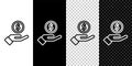 Set line Human hand giving money icon isolated on black and white, transparent background. Receiving money icon. Vector Royalty Free Stock Photo