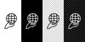 Set line Human hand holding Earth globe icon isolated on black and white, transparent background. Save earth concept Royalty Free Stock Photo