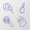 Set line Human head with lamp bulb, Magnifying glass for search people, Ringing bell and icon. Vector