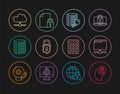 Set line Human head with lock, FTP folder, Server security key, Lock, Server, Data, Web Hosting, Network cloud