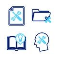 Set line Human head service, Interesting facts, Folder and File document icon. Vector Royalty Free Stock Photo