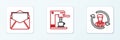Set line Human resources, Mail and e-mail and Coffee machine cup icon. Vector Royalty Free Stock Photo