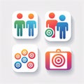 set line human resources target, target and with. colorful square button. vectorset vector Royalty Free Stock Photo
