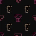 Set line Human skull, Fire extinguisher and Ancient column on seamless pattern. Vector