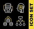 Set line Humanoid robot, Algorithm, Server, Data and Artificial intelligence icon. Vector Royalty Free Stock Photo