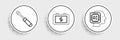 Set line Humanoid robot, Screwdriver and Battery icon. Vector