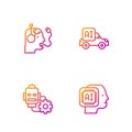 Set line Humanoid robot, Robot setting, charging battery and Autonomous smart car. Gradient color icons. Vector