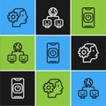 Set line Humanoid robot, Turn off from phone and Artificial intelligence icon. Vector