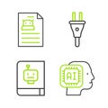Set line Humanoid robot, User manual, Electric plug and Technical specification icon. Vector