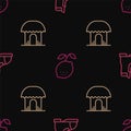 Set line Hunter boots, African hut and Lemon on seamless pattern. Vector