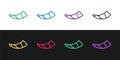 Set line Hunting horn icon isolated on black and white background. Vector