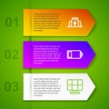 Set line Hydroelectric dam, Battery and Solar energy panel. Business infographic template. Vector