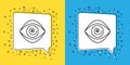 Set line Hypnosis icon isolated on yellow and blue background. Human eye with spiral hypnotic iris. Vector