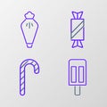 Set line Ice cream, Christmas candy cane, Candy and Pastry bag icon. Vector