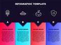 Set line Ice cream, Homemade pie, Apple in caramel and Scrambled eggs. Business infographic template. Vector Royalty Free Stock Photo