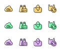 Set line Iceberg, CO2 emissions in cloud, Factory production and Shopping bag with recycle icon. Vector