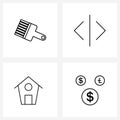 Set of 4 Line Icon Signs and Symbols of brush; home; arrow; meeting; cash