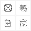 Set of 4 Line Icon Signs and Symbols of business, file, savings, menu, file type Royalty Free Stock Photo