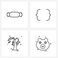 Set of 4 Line Icon Signs and Symbols of candy; tree; meal; code; animal