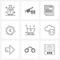 Set of 9 Line Icon Signs and Symbols of cart, back, industry, button, user interface