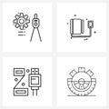 Set of 4 Line Icon Signs and Symbols of compass, data, setting, health, technology