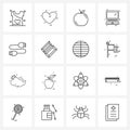 Set of 16 Line Icon Signs and Symbols of geometry, electronic, apple, cable, computer