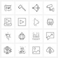 Set of 16 Line Icon Signs and Symbols of laptop, computer, archery, cctv camera, cctv