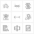 Set of 9 Line Icon Signs and Symbols of left, navigate, hourglass, navigation, candy