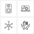 Set of 4 Line Icon Signs and Symbols of loud, science, woofer, laptop, hands