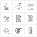 Set of 9 Line Icon Signs and Symbols of page, document, happy, science, telescope