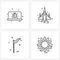 Set of 4 Line Icon Signs and Symbols of religion, air force, bugs, military, flag design