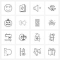 Set of 16 Line Icon Signs and Symbols of scary, pumpkin, speaker, education, screw driver Royalty Free Stock Photo