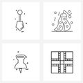 Set of 4 Line Icon Signs and Symbols of spade, stationary items, peas, agriculture, board