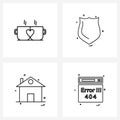 Set of 4 Line Icon Signs and Symbols of tea, home, love, locked, hut