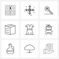 Set of 9 Line Icon Signs and Symbols of woman, clothing, bug, cargo, box