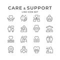 Set line icons of care and support