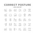 Set line icons of correct posture Royalty Free Stock Photo