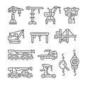 Set line icons of crane, lifts, winches