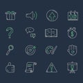 Set of line icons on dark background.