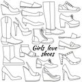 Set of line icons. Different women shoes Royalty Free Stock Photo