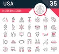 Set Vector Flat Line Icons USA and America Royalty Free Stock Photo